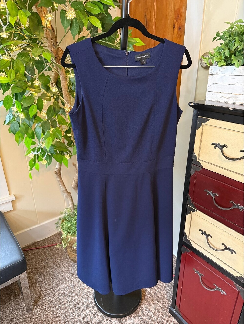 Liz Claiborne Navy Blue Sleeveless Fit & Flare Dress Size 12